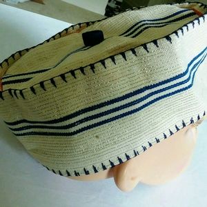 Aso Oke Cap White/Blue Stripes 24 Inches For Men/